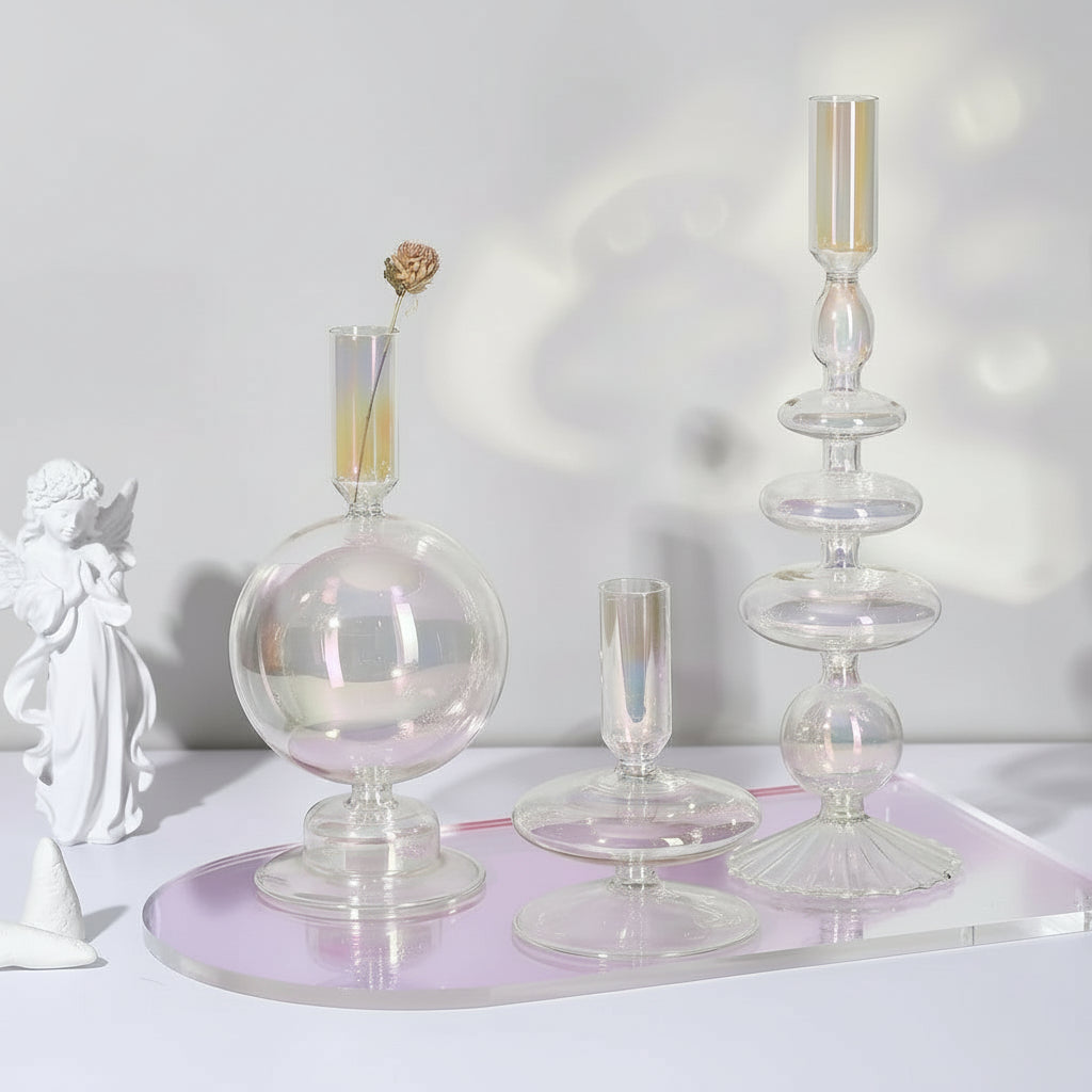Clear iridescent Glass Candleholders