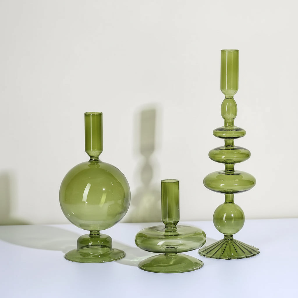 Emerald Glass Candleholders