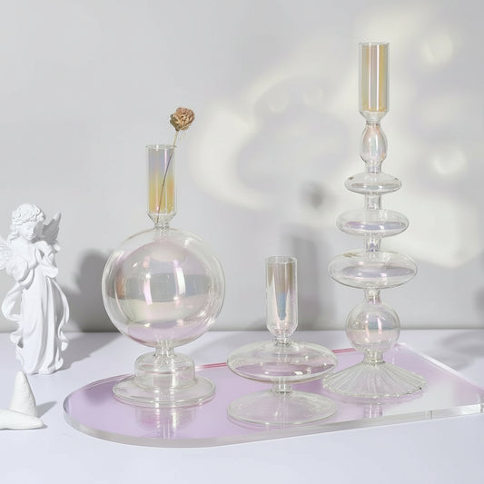 Clear iridescent Glass Candleholders